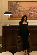 Sexy Mermaid Halter Long Sleeves Velvet Black Prom Dresses Birthday Outfits