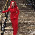 Sexy Mermaid Halter Red Sequin Long Prom Dresses With Gloves