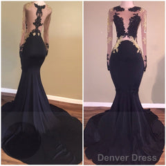 Sexy Mermaid Lace Black Gold Prom Dresses