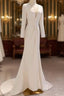 Sexy Mermaid Long Sleeves V Neckline Satin White Long Wedding Dress Brides Dresses