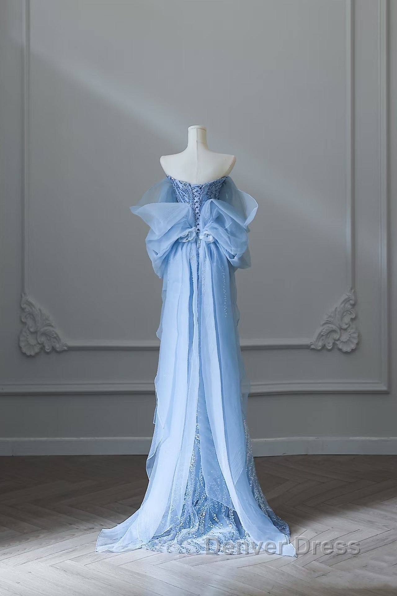 Sexy Mermaid Off The Shoulder Blue Sequin Long Prom Dresses Evening Gowns Secondary image