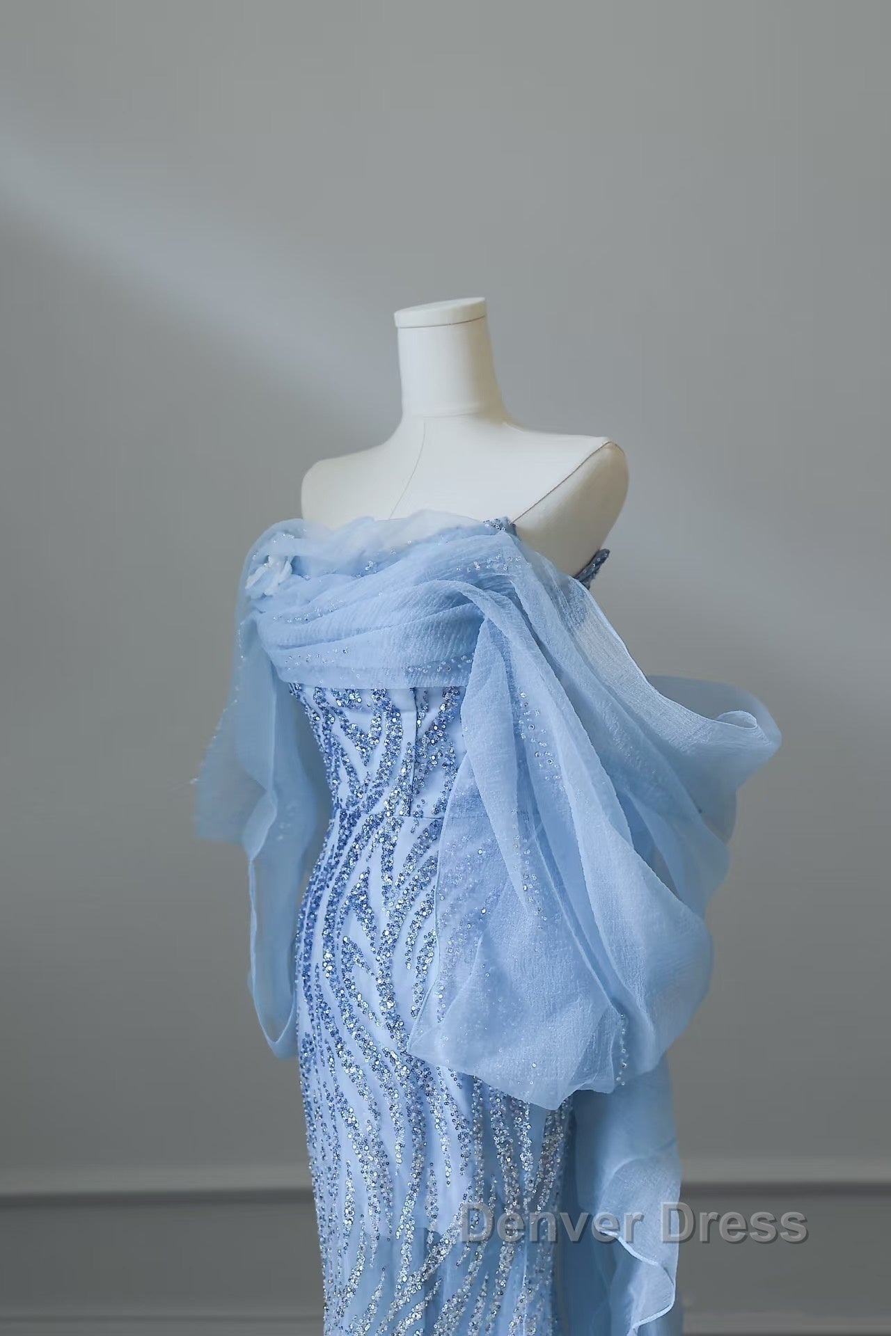 Sexy Mermaid Off The Shoulder Blue Sequin Long Prom Dresses Evening Gowns