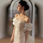 Sexy Mermaid Off The Shoulder Cap Sleeves Sequin Floor Length Pearls Prom Dresses