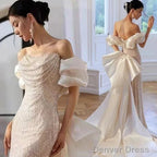 Sexy Mermaid Off The Shoulder Cap Sleeves Sequin Floor Length Pearls Prom Dresses