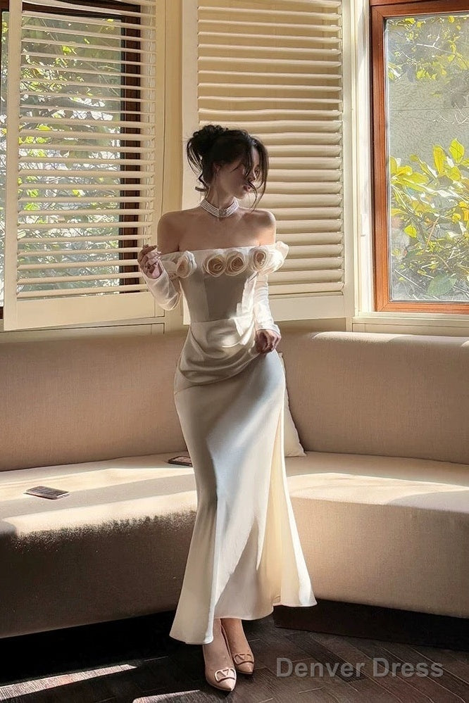Sexy Mermaid Off The Shoulder Flowers Satin Long Evening Dress Prom Dresses Secondary image