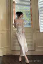 Sexy Mermaid Off The Shoulder Flowers Satin Long Evening Dress Prom Dresses