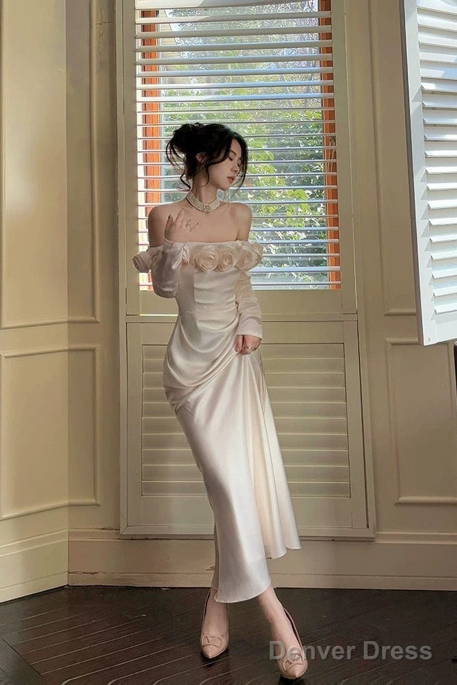 Sexy Mermaid Off The Shoulder Flowers Satin Long Evening Dress Prom Dresses