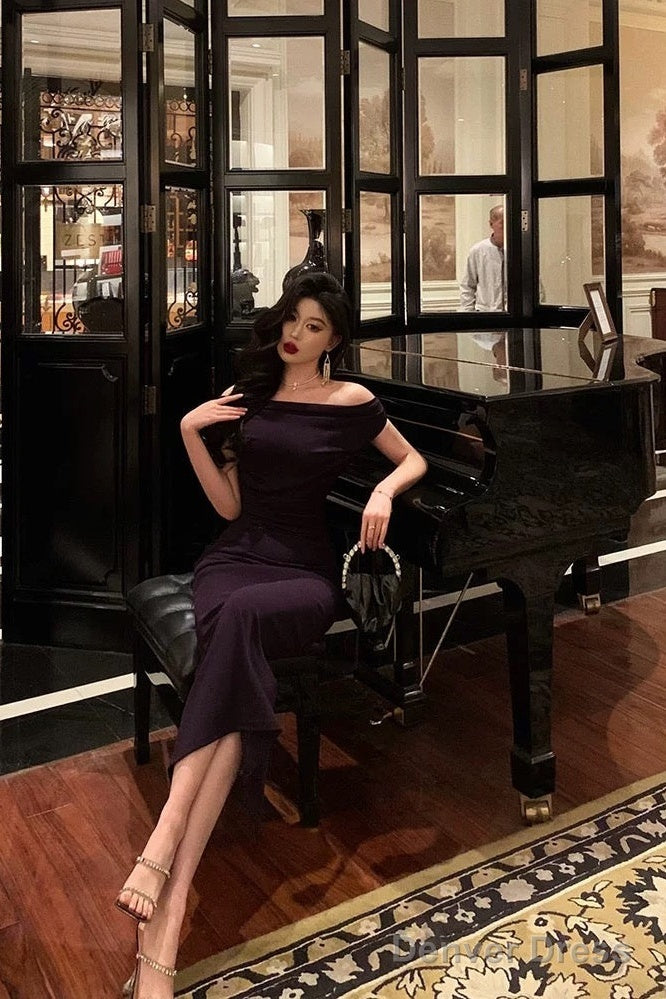 Sexy Mermaid Off The Shoulder Grape Ankle Length Prom Dresses Birthday Outfits