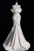 Sexy Mermaid Off The Shoulder Ivory Satin Long Wedding Dress Brides Dresses