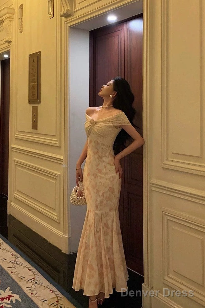 Sexy Mermaid Off The Shoulder Lace Floral Long Prom Dresses Birthday Outfits