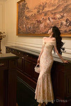 Sexy Mermaid Off The Shoulder Lace Floral Long Prom Dresses Birthday Outfits