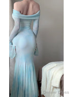 Sexy Mermaid Off The Shoulder Light Blue WomenS Beach Dress Vacation Dress Birthday Dresses