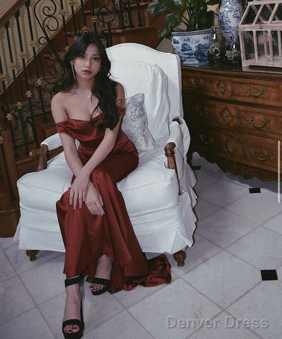 Sexy Mermaid Off The Shoulder Long Burgundy Prom Dresses