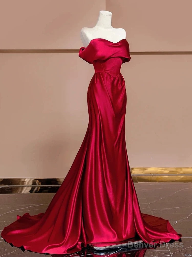 Sexy Mermaid Off The Shoulder Satin Red Floor Length Prom Dress