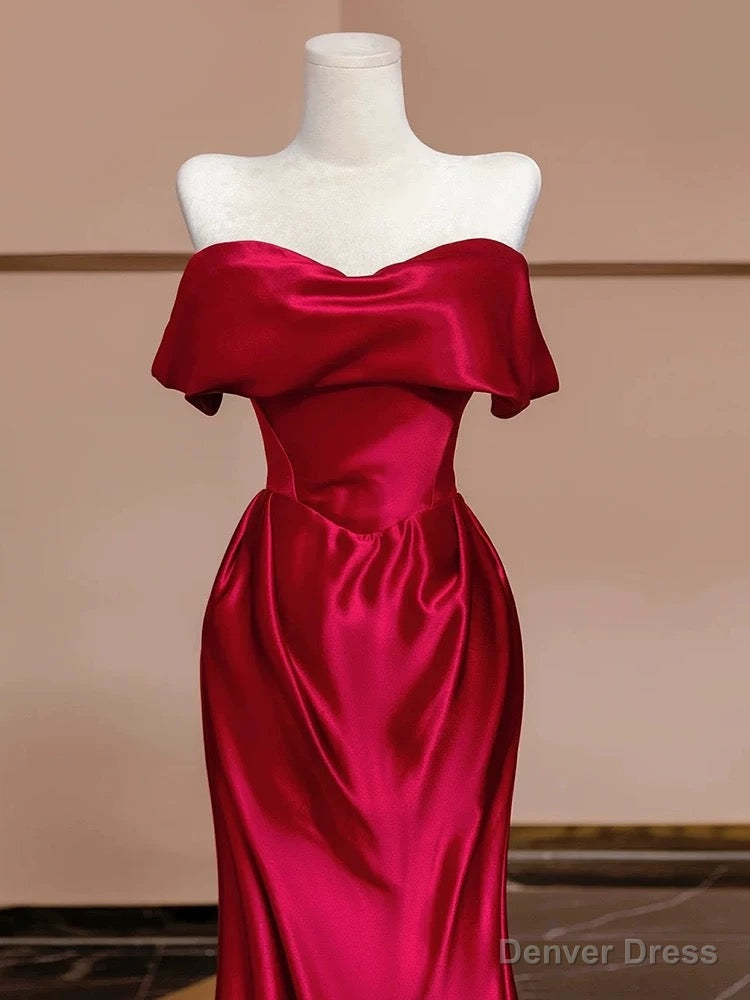Sexy Mermaid Off The Shoulder Satin Red Floor Length Prom Dress