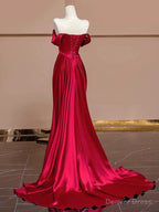 Sexy Mermaid Off The Shoulder Satin Red Floor Length Prom Dress