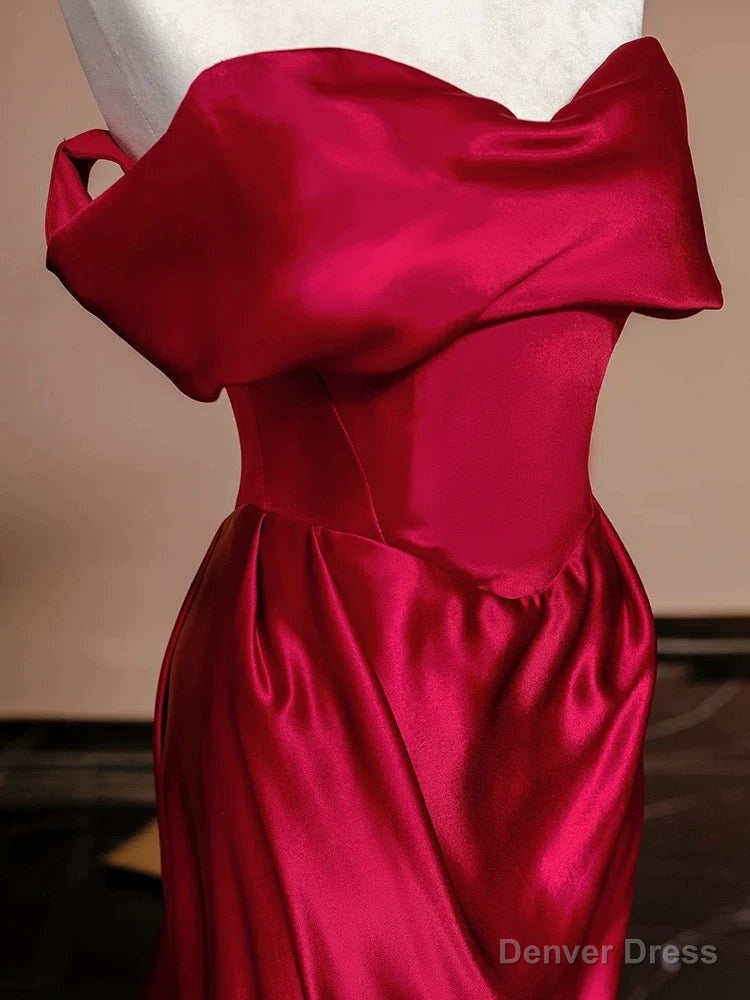 Sexy Mermaid Off The Shoulder Satin Red Floor Length Prom Dress