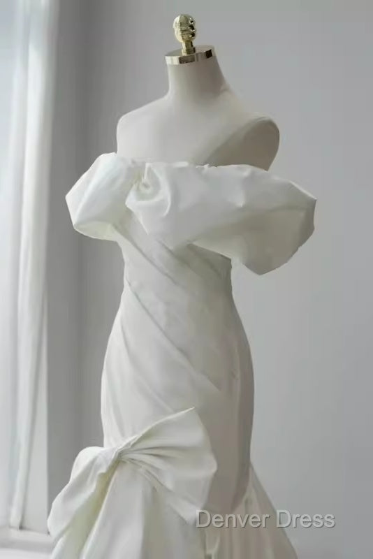 Sexy Mermaid Off The Shoulder Satin White Long Wedding Dresses Brides Dresses Secondary image
