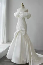 Sexy Mermaid Off The Shoulder Satin White Long Wedding Dress Brides Dresses