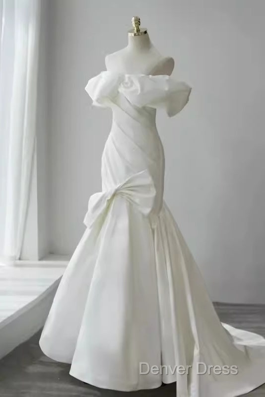 Sexy Mermaid Off The Shoulder Satin White Long Wedding Dress Brides Dresses