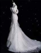 Sexy Mermaid Off The Shoulder White Lace Long Wedding Dresses Brides Dresses