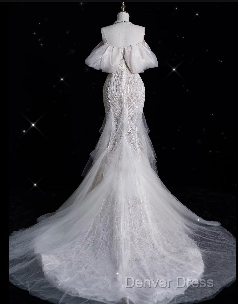 Sexy Mermaid Off The Shoulder White Lace Long Wedding Dresses Brides Dresses