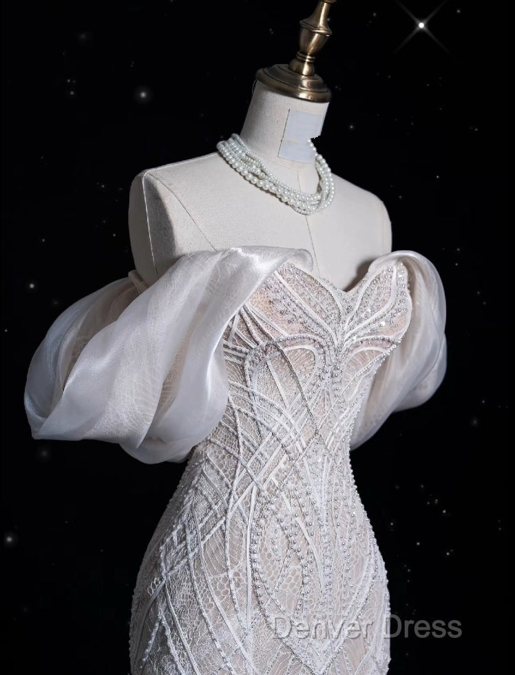 Sexy Mermaid Off The Shoulder White Lace Long Wedding Dress Brides Dresses