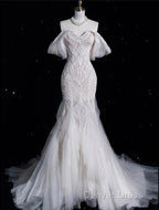 Sexy Mermaid Off The Shoulder White Lace Long Wedding Dresses Brides Dresses