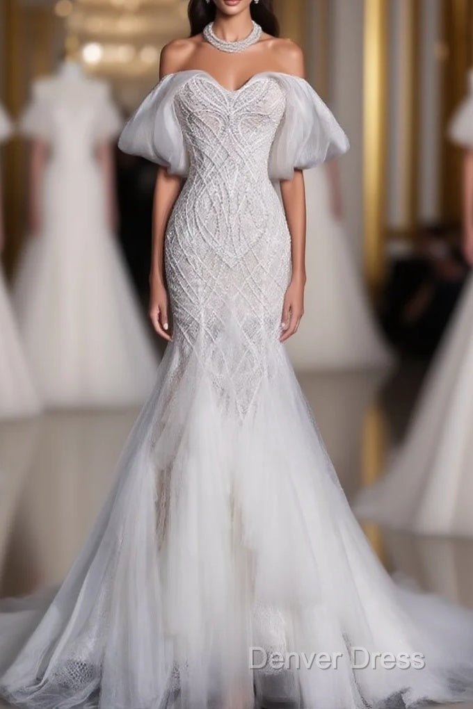 Sexy Mermaid Off The Shoulder White Lace Long Wedding Dresses Brides Dresses Main image