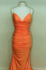 Sexy Mermaid Orange Satin Prom Dresses