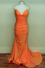 Sexy Mermaid Orange Satin Prom Dresses