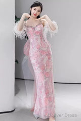 Sexy Mermaid Pink Sequin Prom Dresses