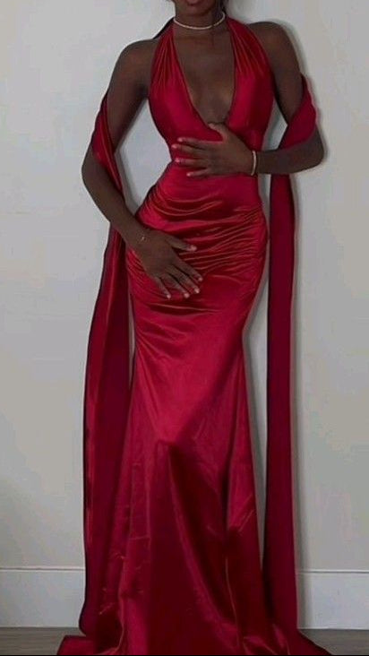 Sexy Mermaid Bright Red V Neckline Prom Dresses 22Th Birthday Outfits Main image