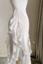 Sexy Mermaid Scoop Satin Night Party Dresses White Long Prom Dresses