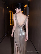 Sexy Mermaid Sequin Backless Floor Length Prom Dress