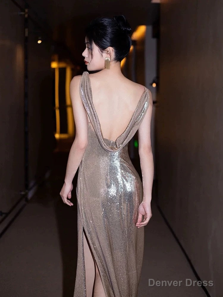 Sexy Mermaid Sequin Backless Floor Length Prom Dress