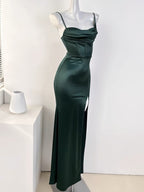 Sexy Mermaid Sleeveless Green Satin Long Prom Dresses