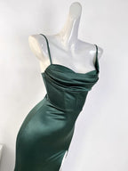 Sexy Mermaid Sleeveless Green Satin Long Prom Dresses