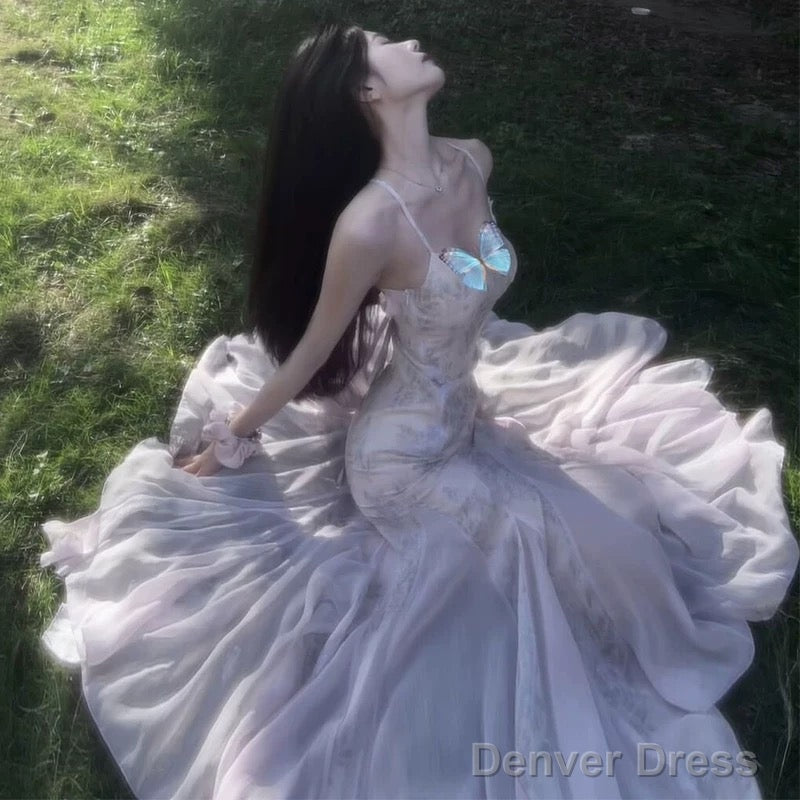 Sexy Mermaid Spaghetti Straps Backless Lilac Birthday Dress Prom Dresses