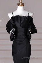 Sexy Mermaid Spaghetti Straps Black Long Formal Dresses Satin Prom Dresses