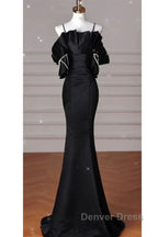 Sexy Mermaid Spaghetti Straps Black Long Formal Dresses Satin Prom Dresses