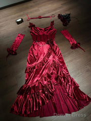 Sexy Mermaid Spaghetti Straps Burgundy Christmas Dress Velvet Prom Dresses Birthday Outfits