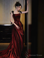 Sexy Mermaid Spaghetti Straps Burgundy Floor Length Prom Dress