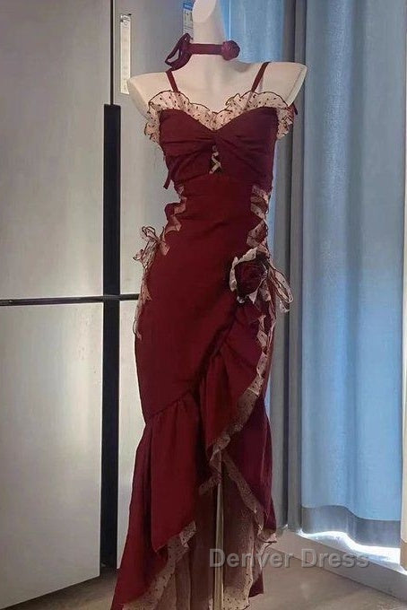 Sexy Mermaid Spaghetti Straps Burgundy Long Evening Dresses Prom Dresses Secondary image