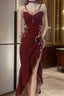 Sexy Mermaid Spaghetti Straps Burgundy Long Evening Dresses Prom Dresses