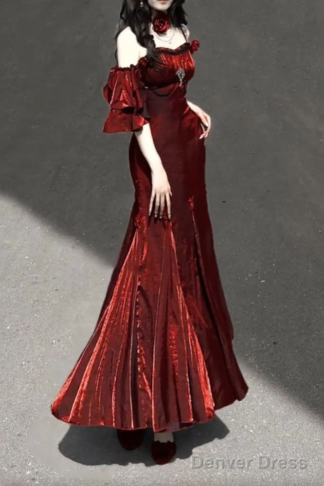 Sexy Mermaid Spaghetti Straps Burgundy Long Prom Dresses Christmas Night Dress Birthday Outfits Secondary image