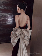 Sexy Mermaid Spaghetti Straps Burgundy Velvet Long Prom Dress