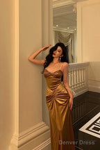 Sexy Mermaid Spaghetti Straps Gold Velvet Long Prom Dresses Birthday Outfits