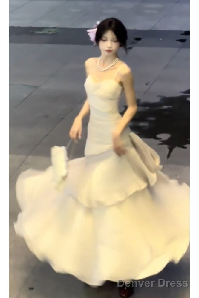 Sexy Mermaid Spaghetti Straps Ivory Long Prom Dresses Night Dress Birthday Outfits