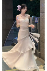 Sexy Mermaid Spaghetti Straps Ivory Long Prom Dresses Night Dress Birthday Outfits